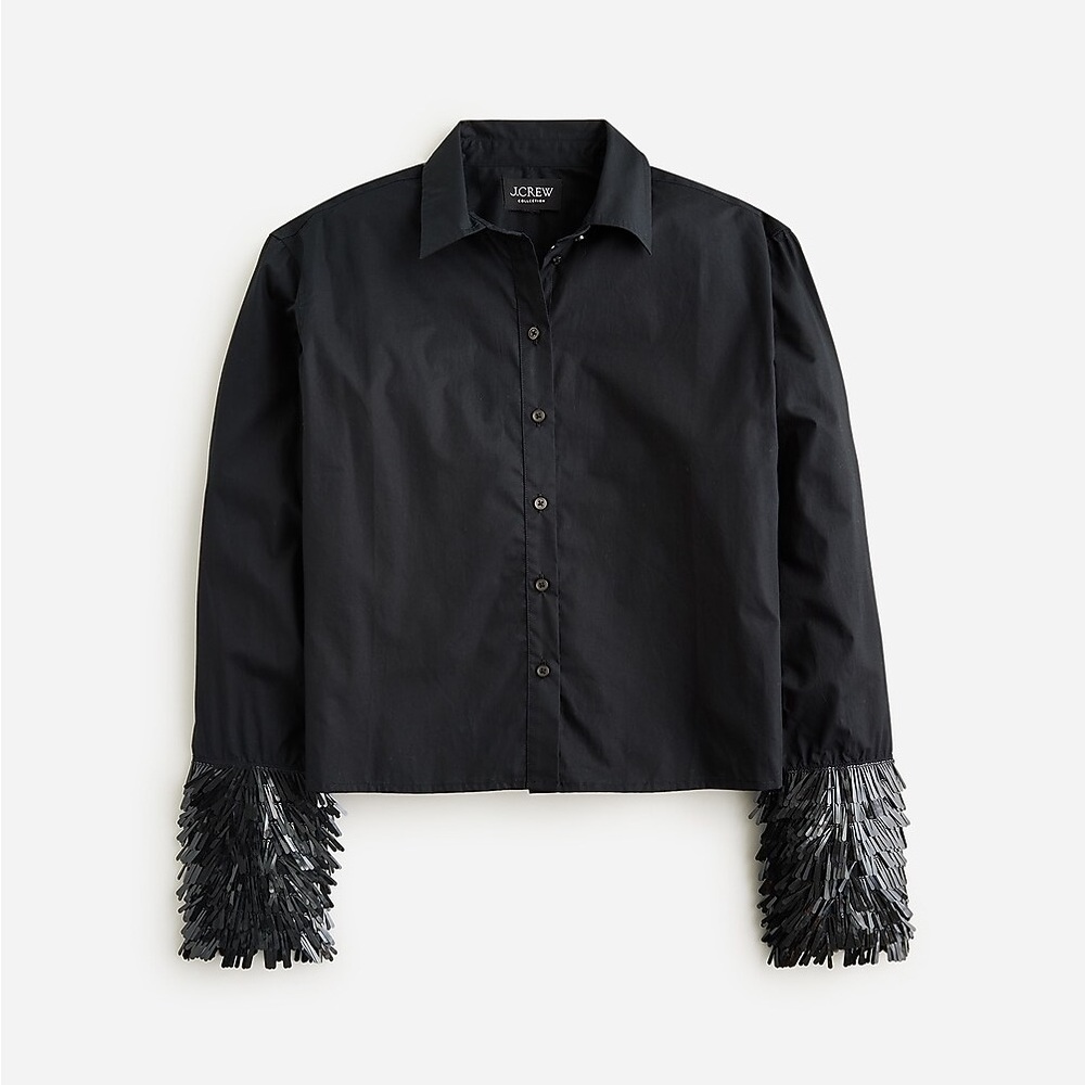 J. Crew Collection Black Cropped Sequin Cuff Shirt